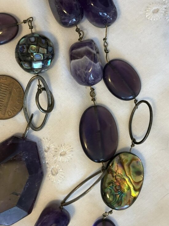 Vintage Genuine Amethyst & Abalone Shells Stones Coldwater Creek Necklace / Belt main image 6